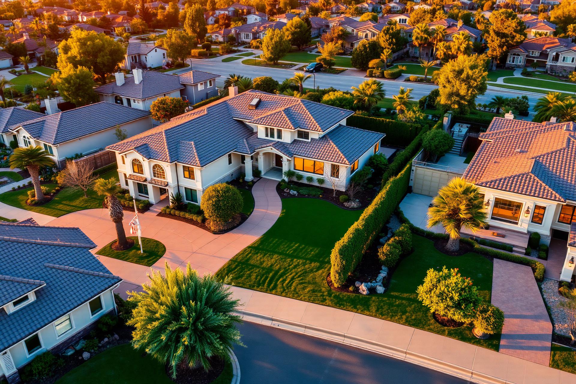 Luxury Orange County residential neighborhood at golden hour
